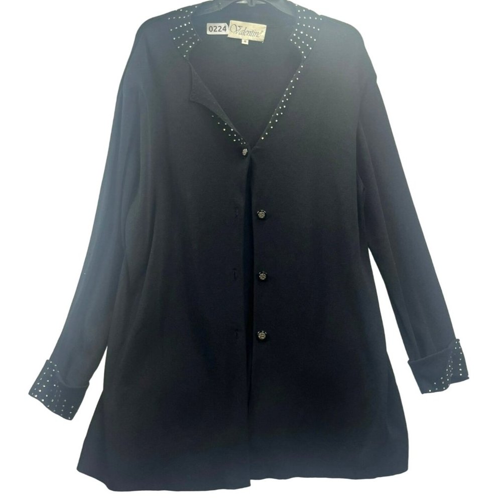 valentine, women sweater, size16, color black, botton down